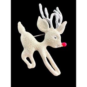 Rudolf  The Red Nose Reindeer Santa’s Silver Tone Glitter Deer Brooch Pin Shiny